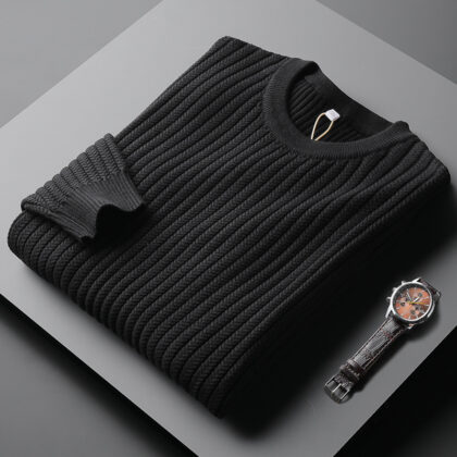 Striped Jacquard Sweater Men's Round Neck Korean Style