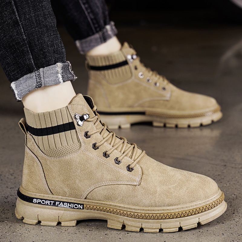 Retro Casual Work Boots Men's Shoes With Thick Soles