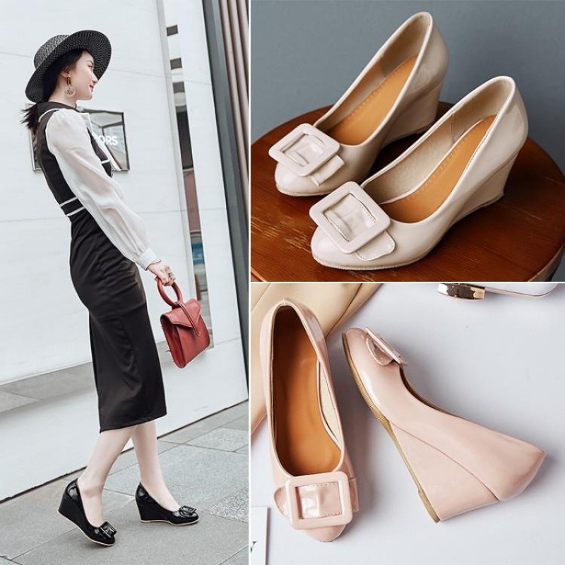Bright Leather Wedding Shoes Bridesmaid Work Wedge Heel — изображение 6