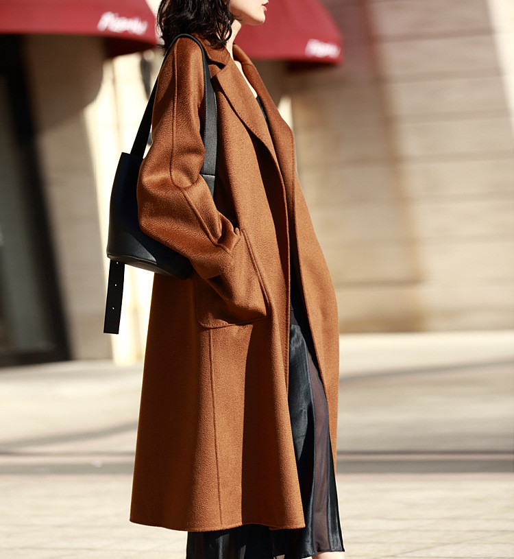 Loose water wave double face cashmere coat