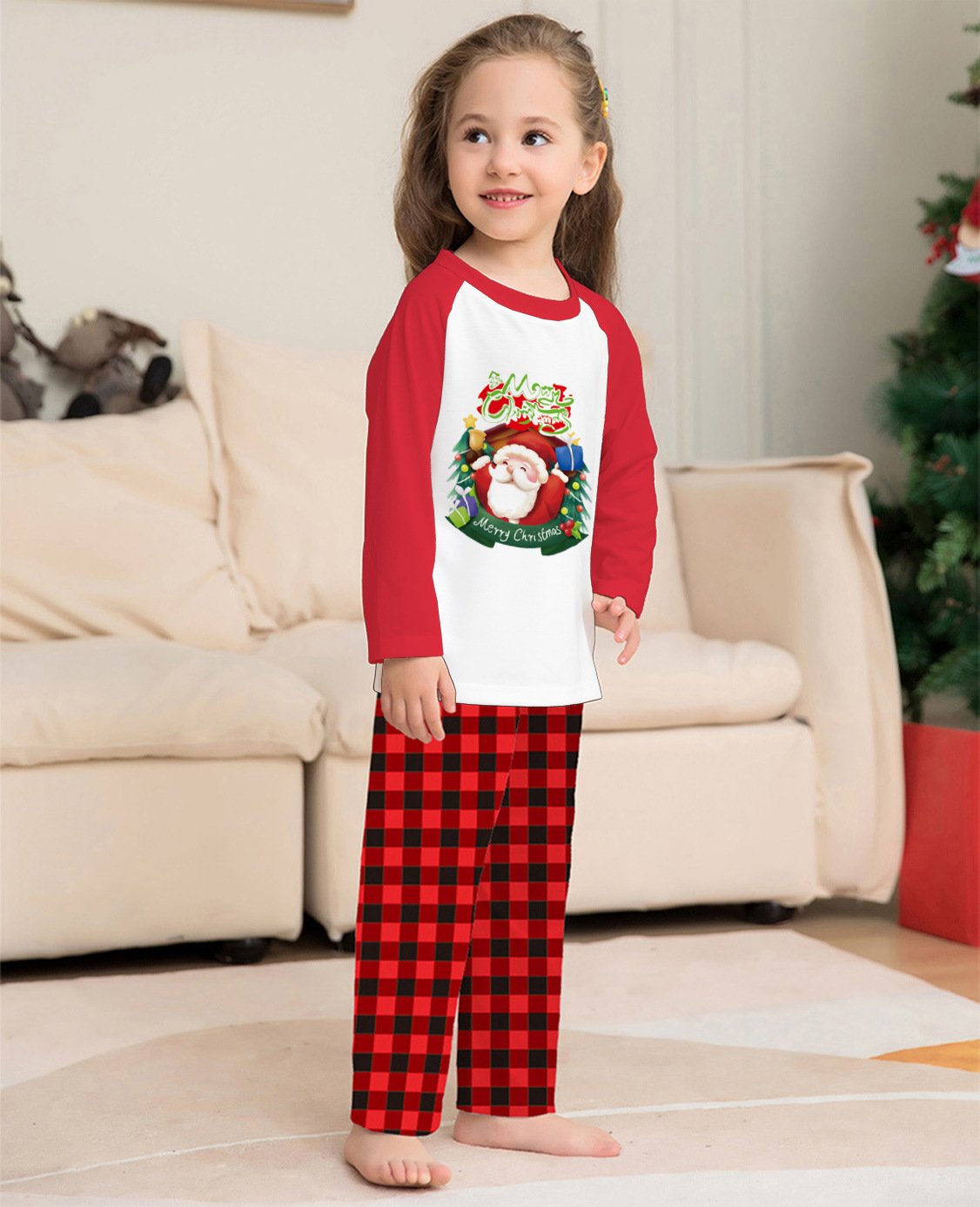 Christmas Parent-Child Clothes Set Long Sleeve T-Shirt Plaid Pants Family Matching Pajamas - Image 6
