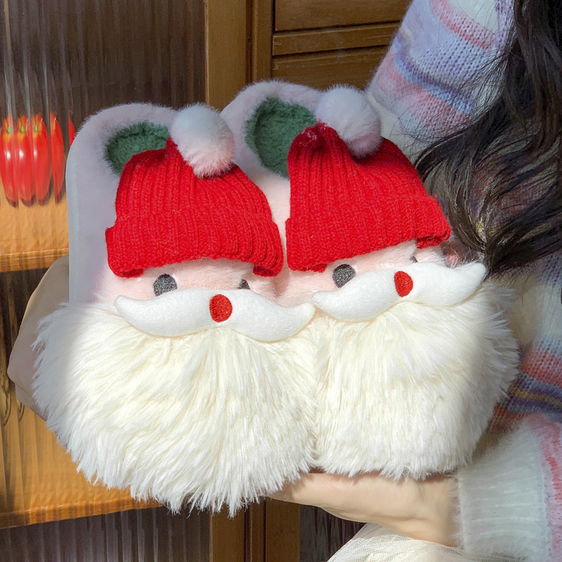 Cute Christmas Santa Claus Home Slippers Winter Warm Indoor Non-slip Floor Plush Shoes For Women — изображение 2