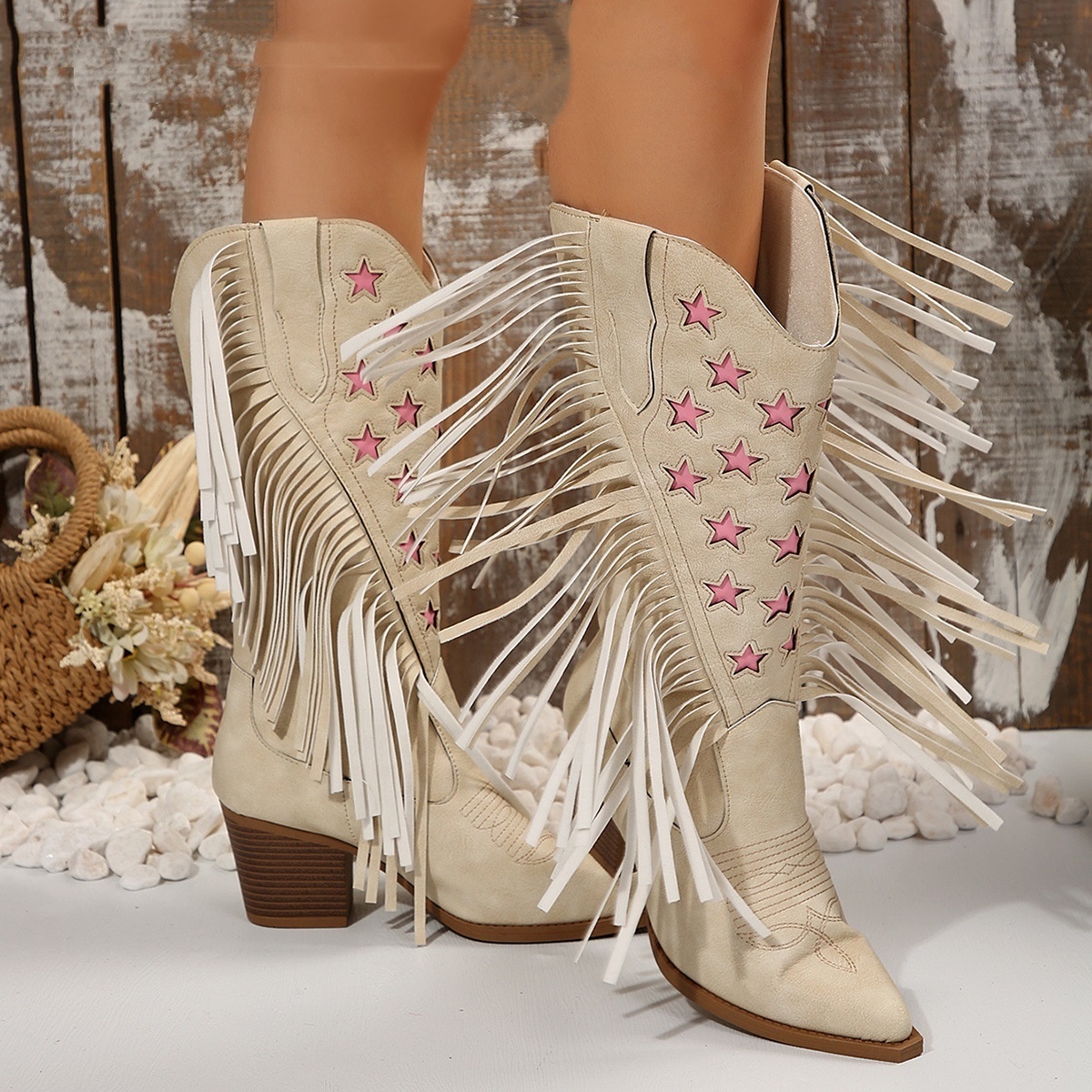 Fashion High Heel Tassel Embroidery Women's Leather Boots - Image 3
