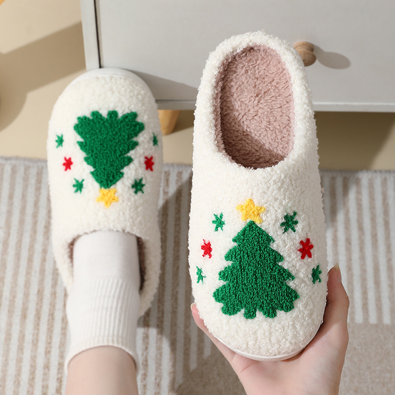 Christmas Home Slippers Cute Cartoon Santa Claus Cotton Slippers For Women And Men Couples Winter Warm Furry Shoes — изображение 8