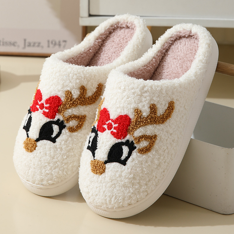 Christmas Home Slippers Cute Cartoon Santa Claus Cotton Slippers For Women And Men Couples Winter Warm Furry Shoes — изображение 9