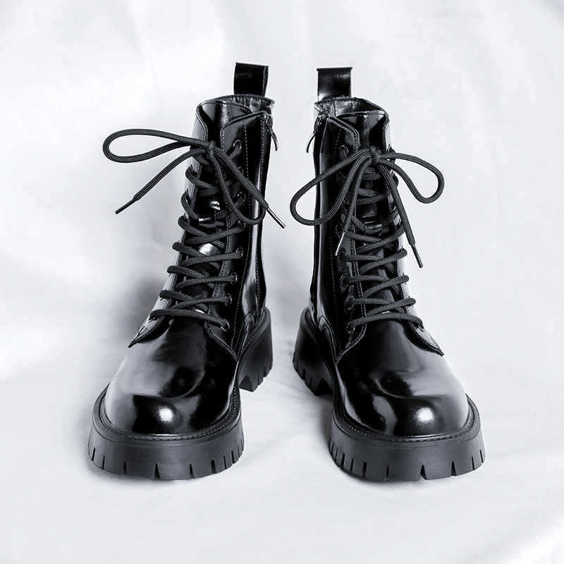 Patent Leather Martin Boots Men's Zipper Glitter Tied - Image 9