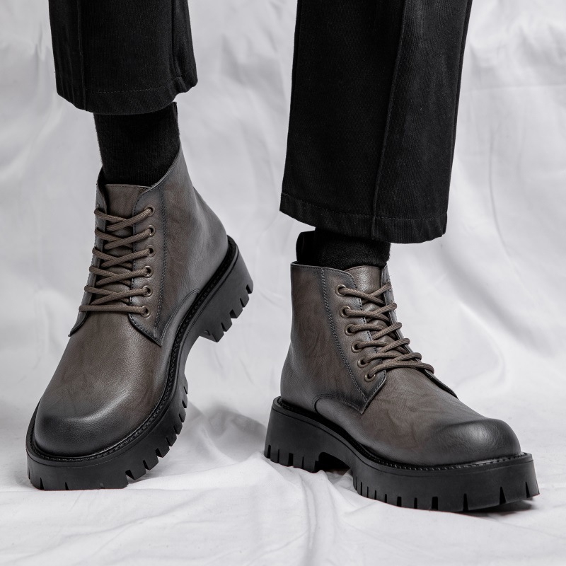 Thick Bottom 6 Holes British Style Warm High-top Leather Boots - Image 7