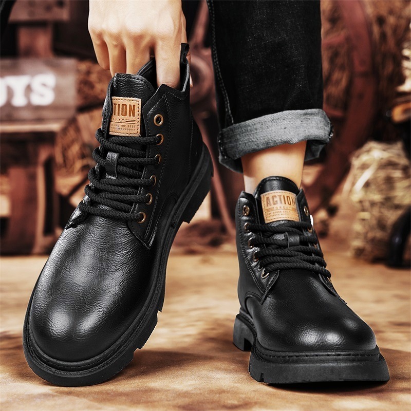 Men's High-top Retro Side Zipper Motorcycle Leather Boots - Image 6