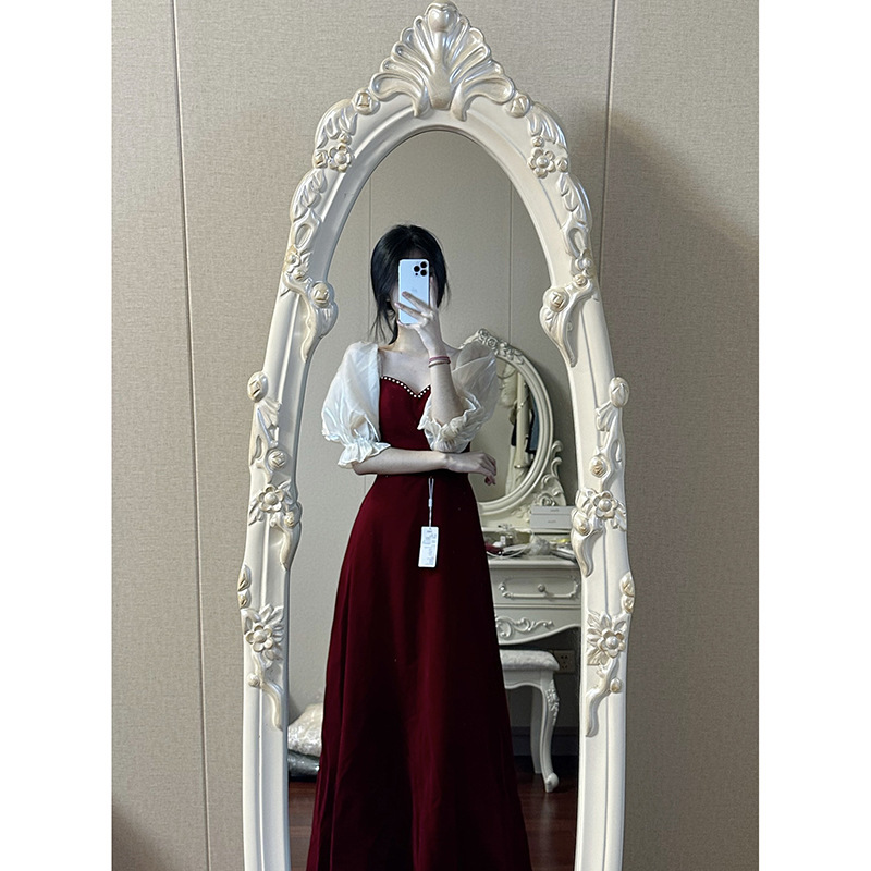 Small Plus Size Wine Red Puff Sleeve Princess High-grade Evening Dress – Bild 8