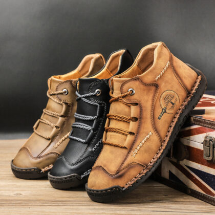 Leather flat bottomed outdoor work wear casual shoes