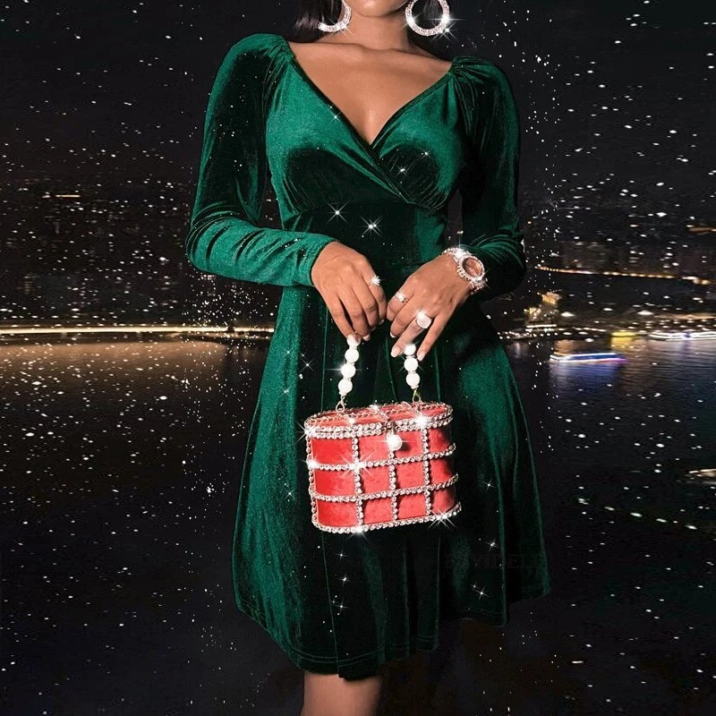 Autumn Festival Christmas Long Sleeve V-neck Dress - Image 9