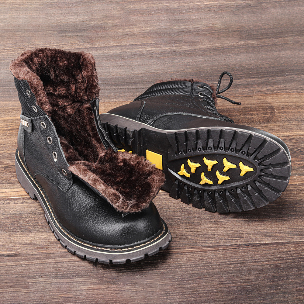 Plus Size Men's Real Leather With Fleece Lining Snow Boots - Image 9