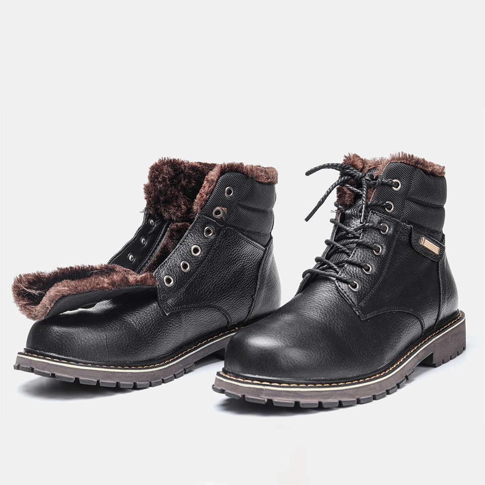 Plus Size Men's Real Leather With Fleece Lining Snow Boots - Image 10