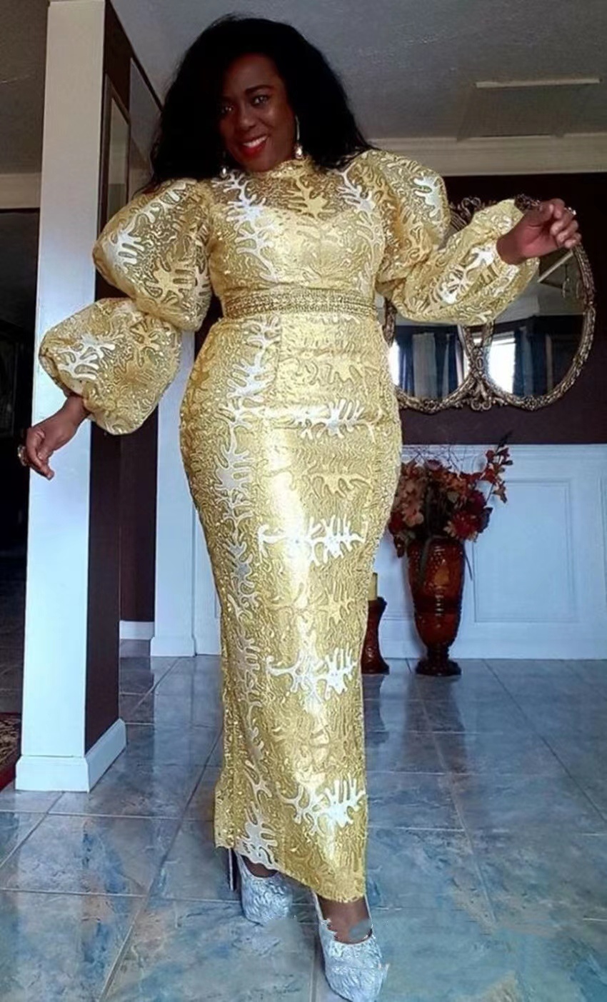 Crew Neck High Waist Puff Sleeve Ladies Dress — изображение 5