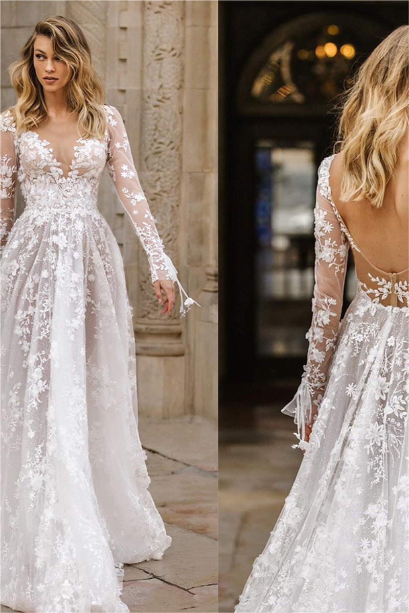 Wedding Dress Sexy Lace Long Sleeve Dress Evening Dress - Image 6