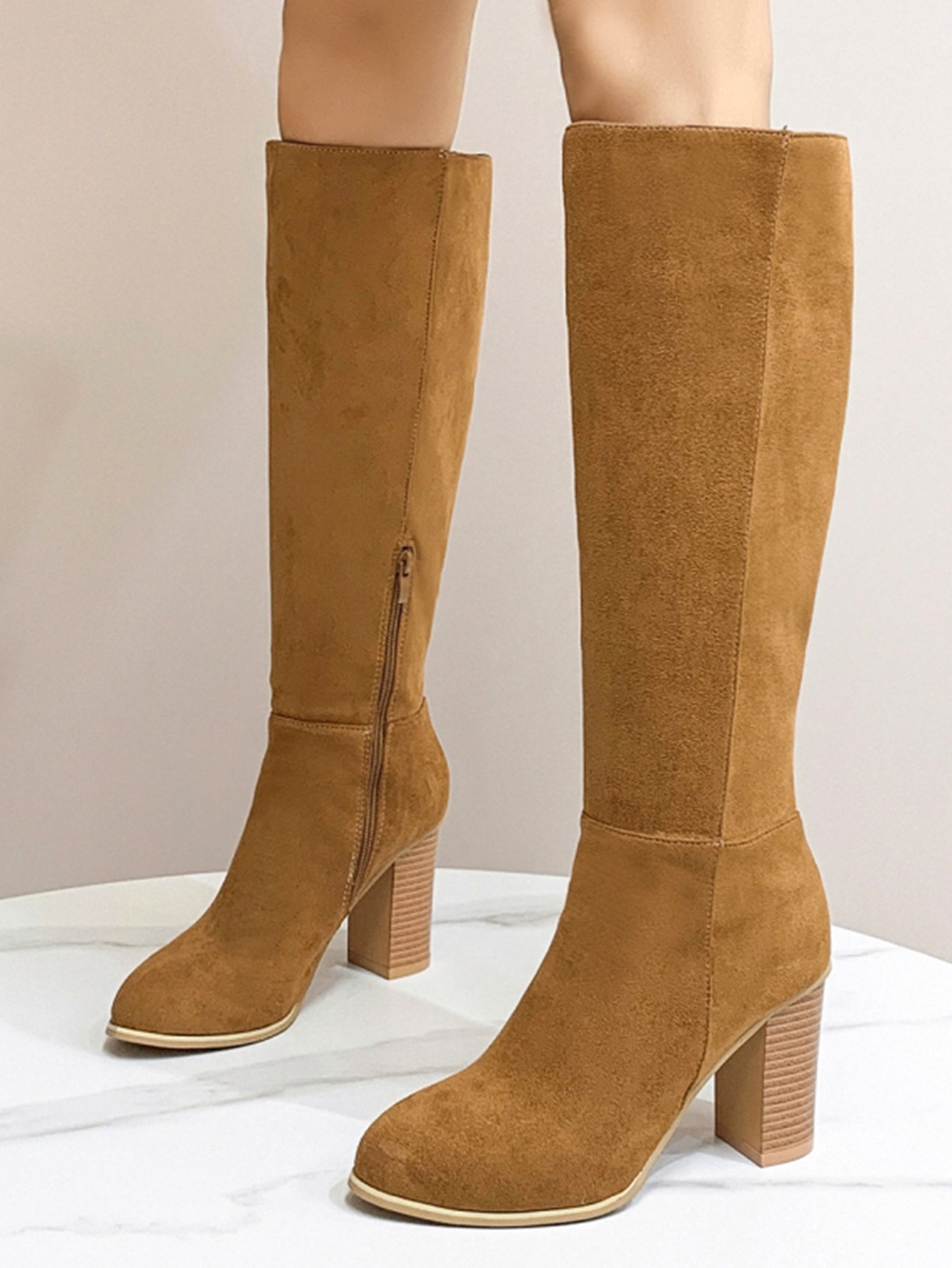 Women's Square Toe High Heel Fashion Boots - Image 2