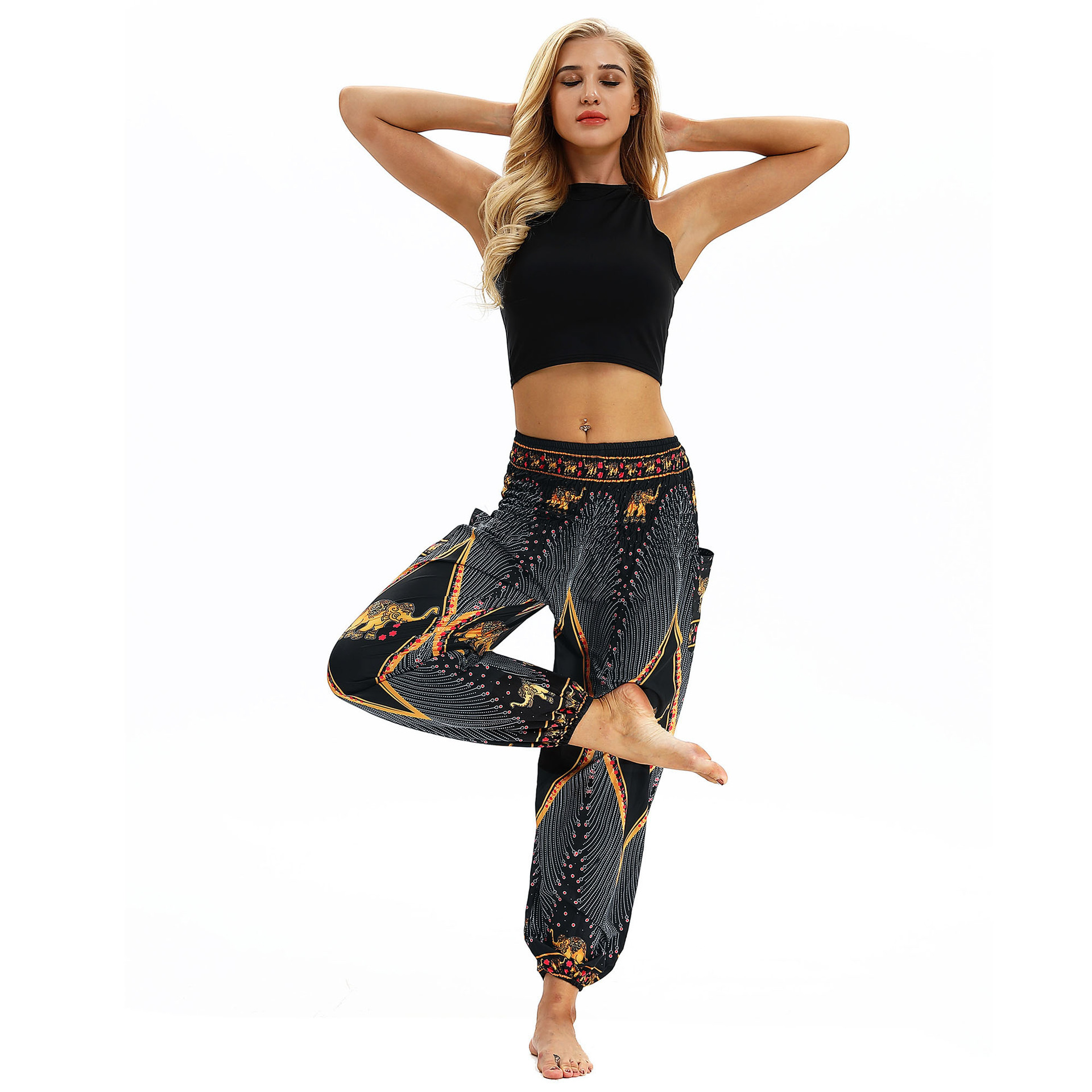 Golden elephant pattern outdoor yoga pants - Image 4