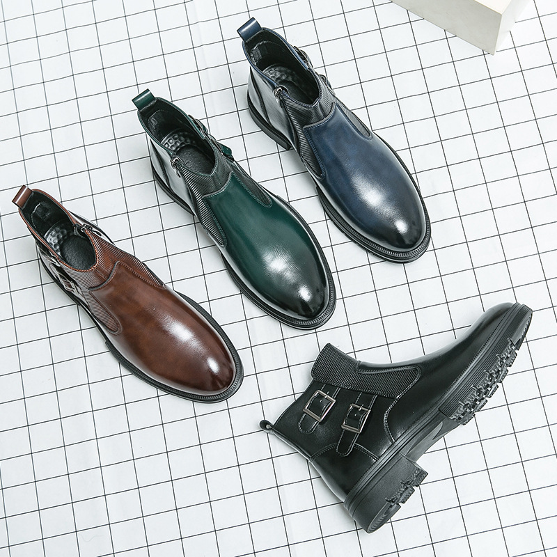 High-top British Double Buckle Slip-on Leather Boots 2023 Autumn And Winter — изображение 4