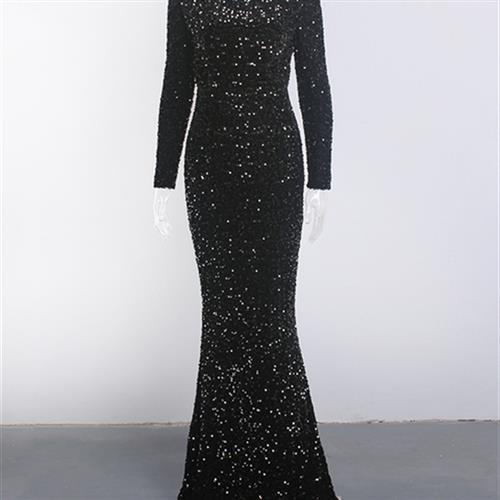 Women Modest Stretch Sequin Royal Blue Evening Prom Gown Party - Image 2