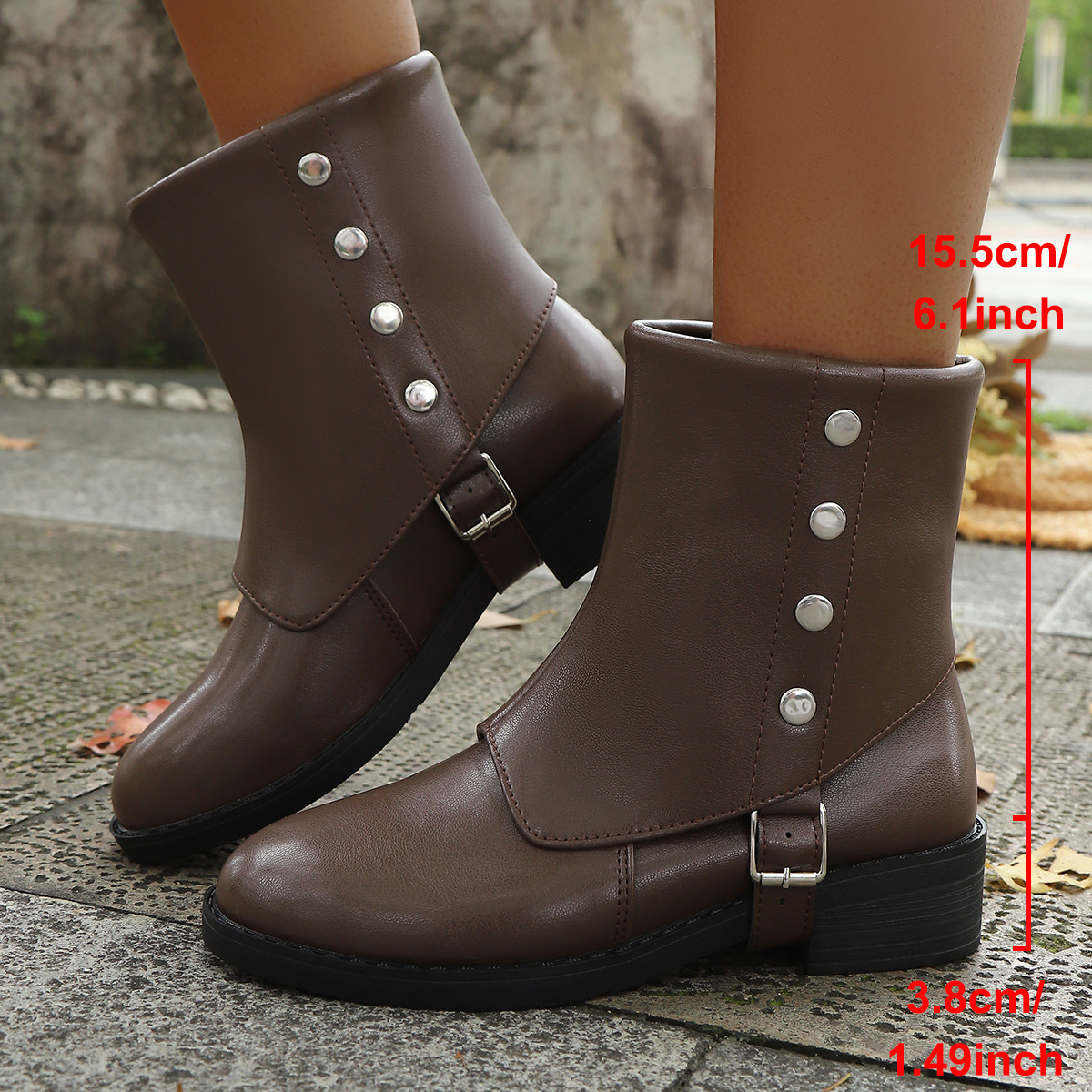 Belt Buckle Low Heel Knee-high Boots Plus Size Women's Boots - Image 2