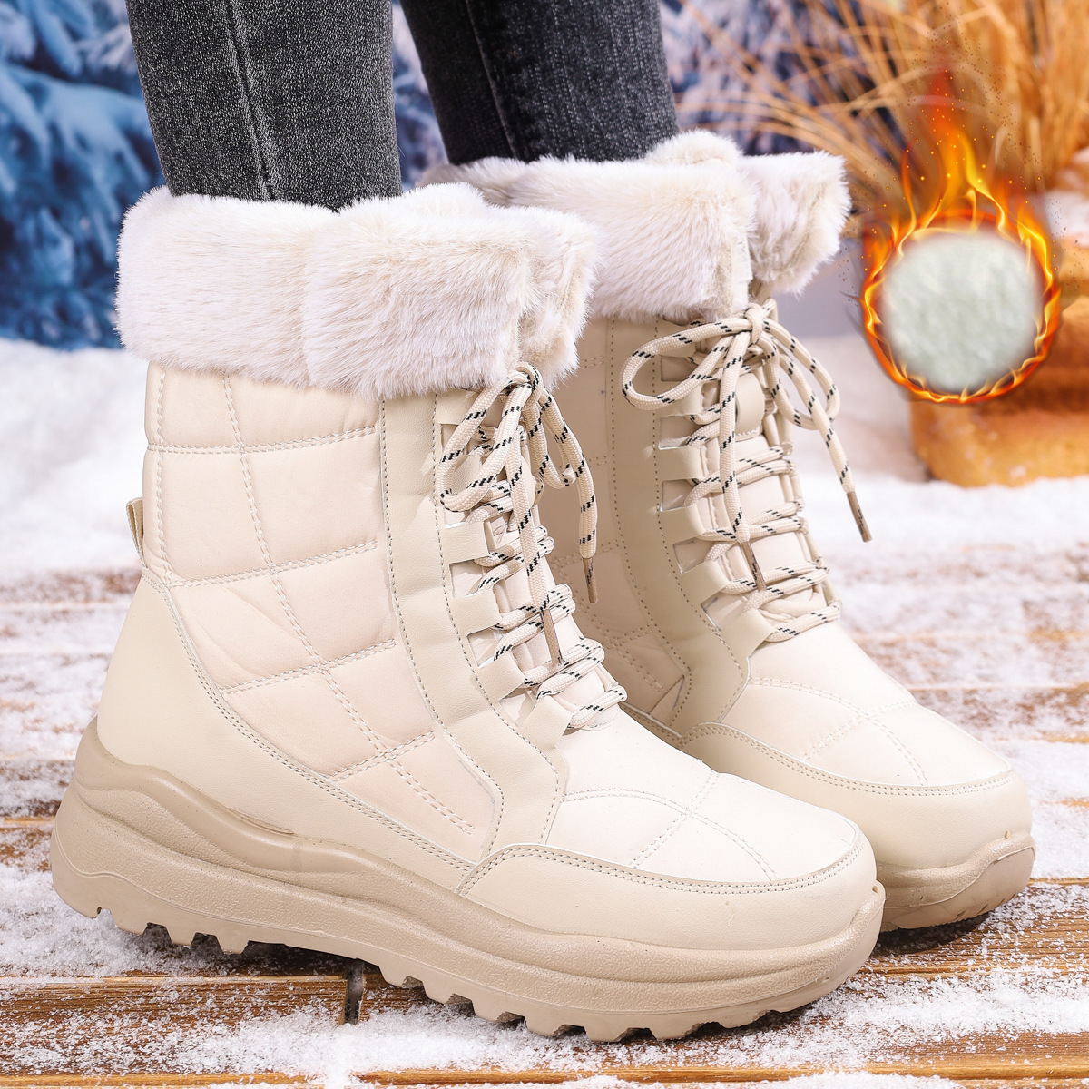 Women's High-top Snow Boots Fleece-lined Non-slip Waterproof Boots - Image 2
