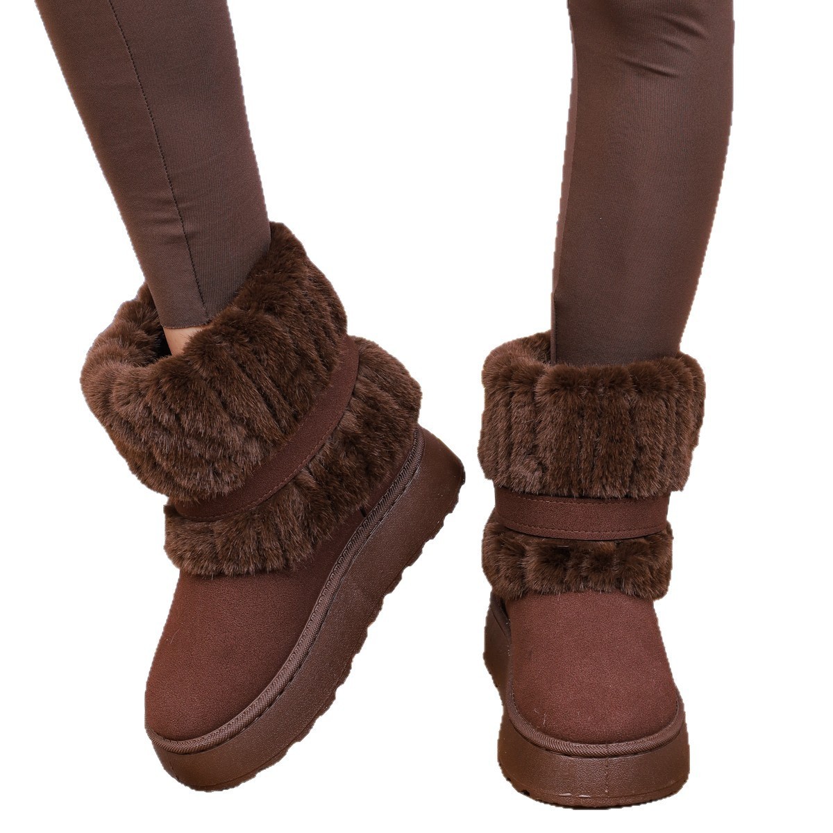 Women's Plus Size Snow Boots Fleece Lined Padded Warm Keeping Non-slip Ankle Boots - Image 5