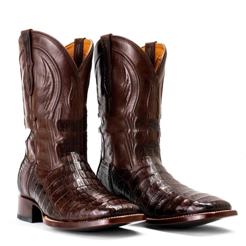 Embroidered Tube Edge Stitching Plaid Pointed Men's Boots - Image 8