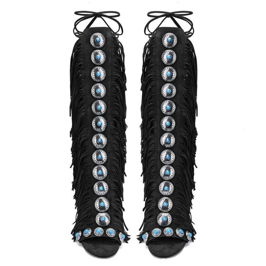 European And American Flowing Comb Beauty High Heel Sandal Boots Strap Plus Size - Image 6