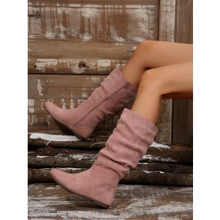Plus Size Women's Side Zipper Pleated Pile Style Boots - Image 9