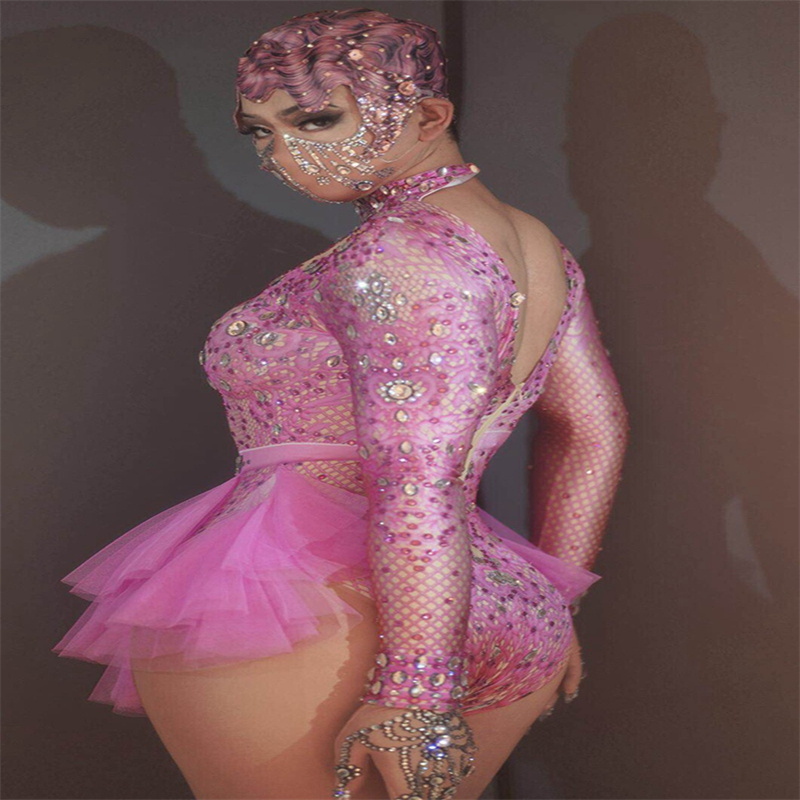 Dance Sexy Shiny Rhinestone Mesh Jumpsuit Stage Performance Costume Women - Image 5