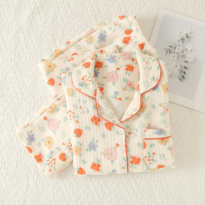 Pajamas New Quilted Three-layer Warm Women's Loose Lapels Homewear - Image 10