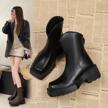 Platform Martin Boots Female Square Toe Booties