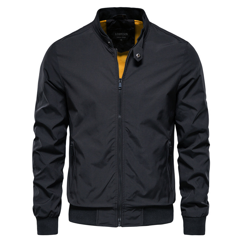 Men's Zip-up Jacket With Pockets Casual Solid Stand Collar Long Sleeve Top Outwear Clothing - Image 3