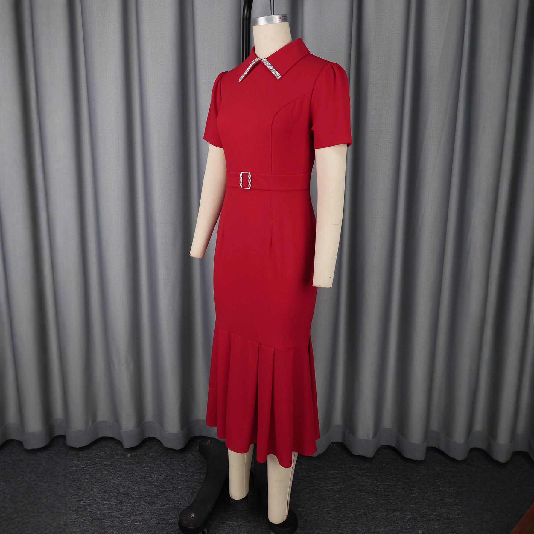 European And American Elegant Fashion Style Lapel Short Sleeve Dress - Image 4