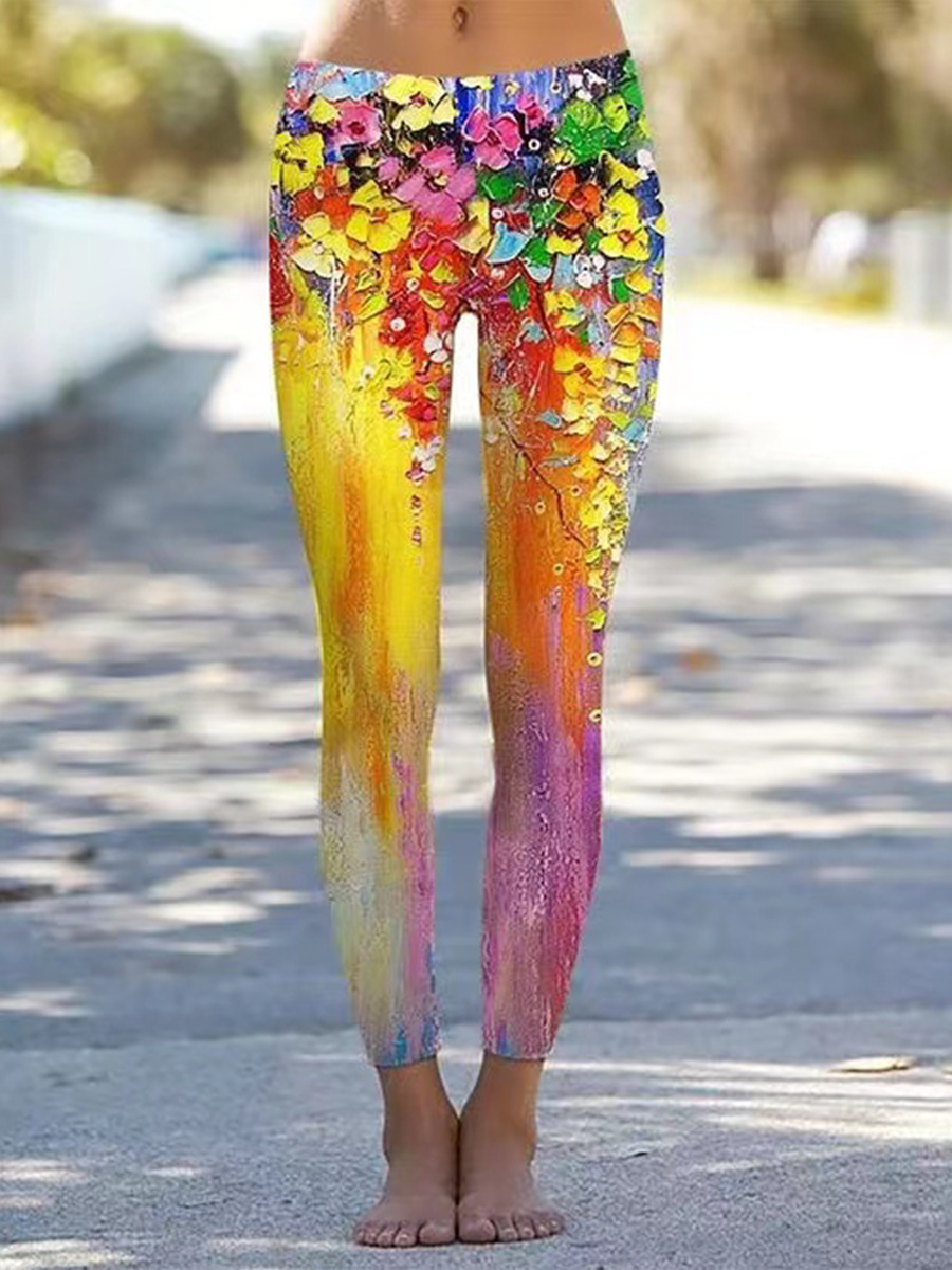 High Waist Peach Tight Pants Print Yoga Pants - Image 4