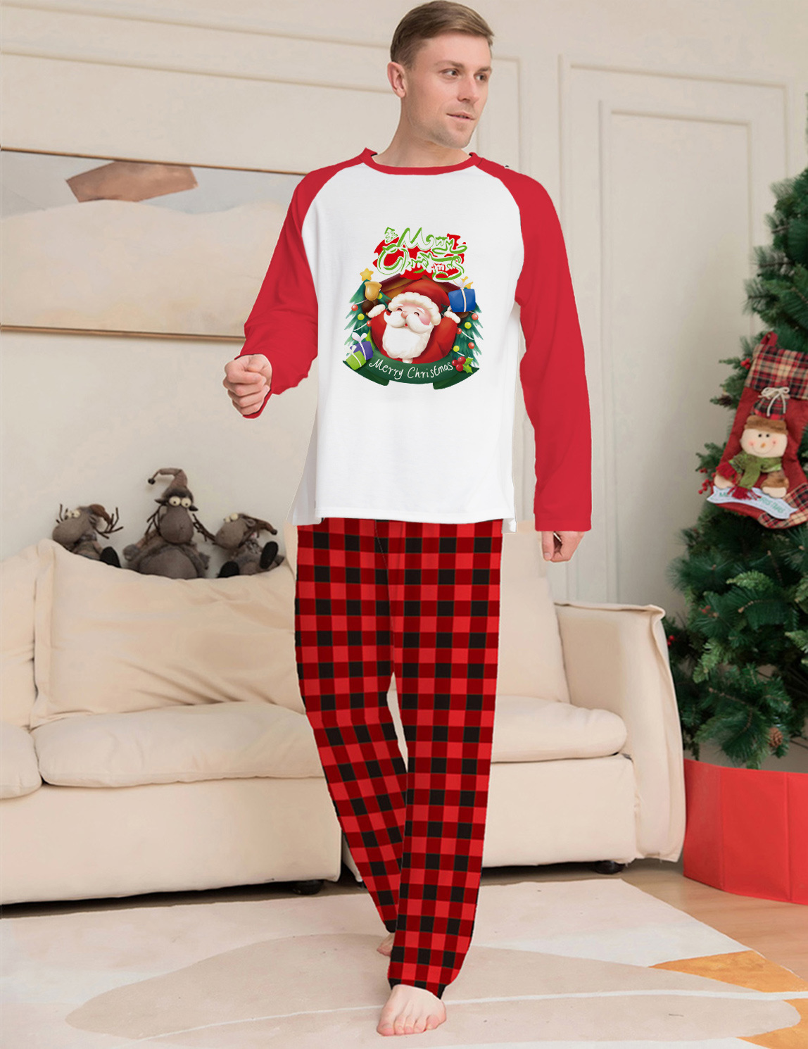 Christmas Parent-Child Clothes Set Long Sleeve T-Shirt Plaid Pants Family Matching Pajamas - Image 4
