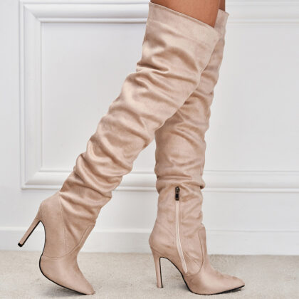 European And American Pointed Toe Suede High Zipper Stiletto Heel Boots