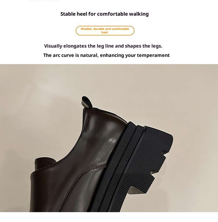 Women's Black Chunky Heel Leather Shoes British Style - Image 5