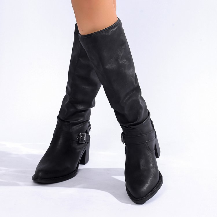 Stylish And Comfortable Buckle Chunky Heel Women's Boots - Image 2