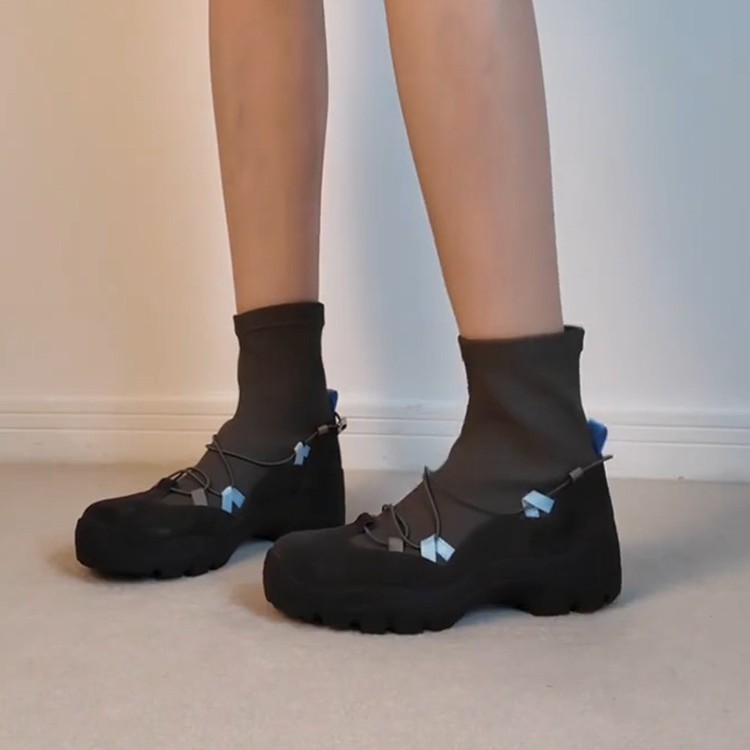 Retro Platform Cross Strap Stretch Boots Female – Bild 4