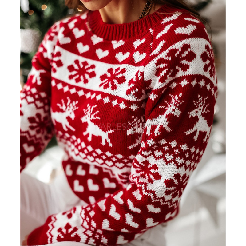 Christmas Elk Long Sleeve Knitted Sweater – Bild 6