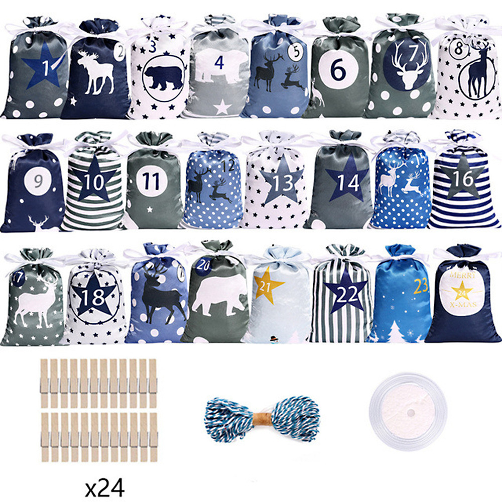 Advent Calendar Christmas Satin Cloth Gift Bag Set - Image 6