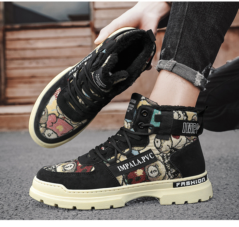 Fleece-lined Warm Martin Boots Worker Boot Men's Motorcycle Boots Student High-top Cotton Shoes - Image 6