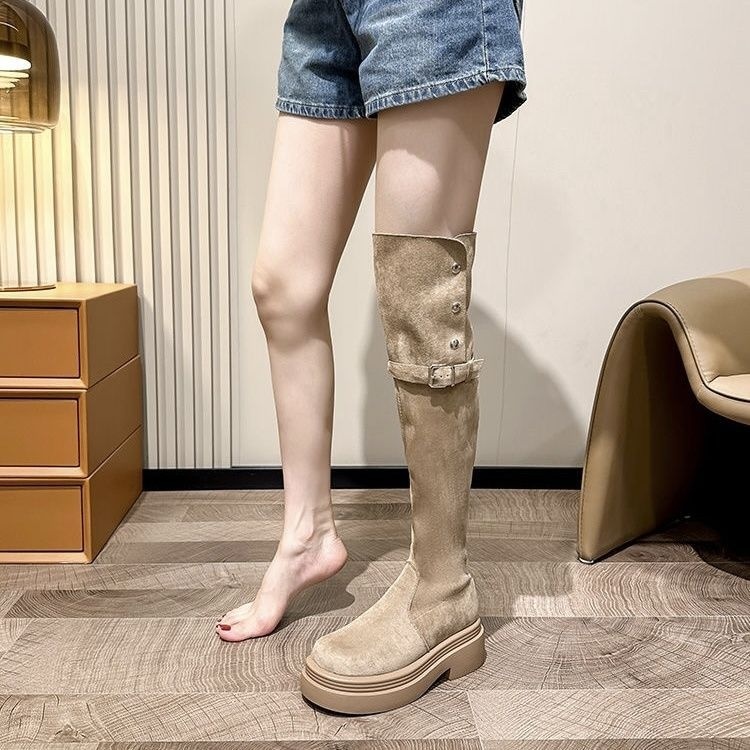 Over-the-knee Folding Long Tube Two-way Wear Boots With Chunky Heels Women's Thick Bottom - Image 3