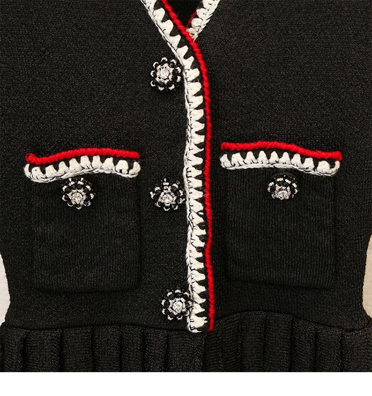 Women's Black V-neck Knitted Dress - Image 4