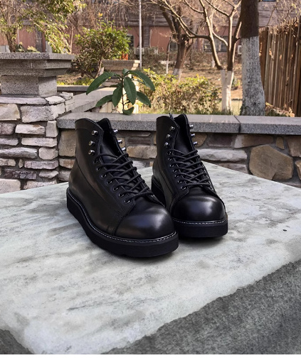 Dark Retro Distressed Motorcycle Monkey Face Short Face Worker Boot - Image 5