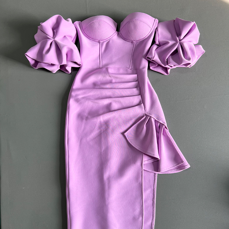 Women's Solid Color Lantern Sleeve Bandage Dress – Bild 7