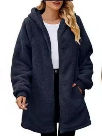 Loose Plush Women's Long Sleeve Hooded Zip Cardigan Coat - Image 10