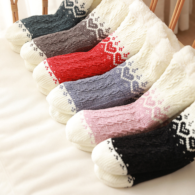 Love Knitted Plush Floor Socks Winter Warm Non-slip Carpet Socks Christmas Home Women - Image 2