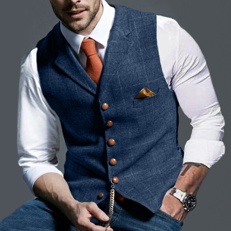 Casual Lapel Plaid Slim Fit Men's Vest Vest — изображение 9